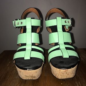 Cork Wedges, Teal Details